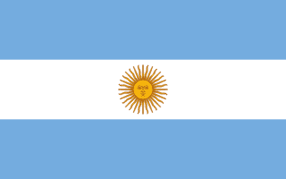 The flag of Argentina features three equal horizontal bands of light blue, white and light blue. A brown-edged golden sun is centered in the white band.