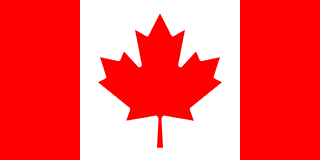 The flag of Canada is composed of a red vertical band on the hoist and fly sides and a central white square that is twice the width of the vertical bands. A large eleven-pointed red maple leaf is centered in the white square.
