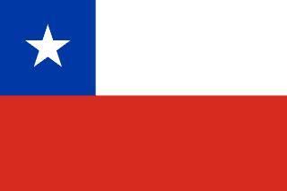 The flag of Chile is composed of two equal horizontal bands of white and red, with a blue square of the same height as the white band superimposed in the canton. A white five-pointed star is centered in the blue square.