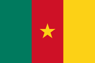 The flag of Cameroon is composed of three equal vertical bands of green, red and yellow, with a yellow five-pointed star in the center.