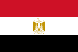 The flag of Egypt is composed of three equal horizontal bands of red, white and black, with Egypt's national emblem — a hoist-side facing gold eagle of Saladin — centered in the white band.