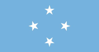 The flag of Micronesia has a light blue field, at the center of which are four five-pointed white stars arranged in the shape of a diamond.