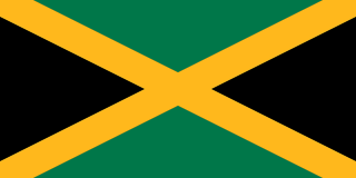 The flag of Jamaica is divided by a gold diagonal cross into four alternating triangular areas of green at the top and bottom, and black on the hoist and fly sides