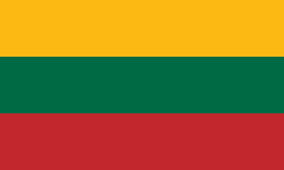 The flag of Lithuania is composed of three equal horizontal bands of yellow, green and red.