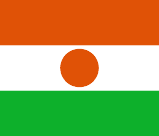 The flag of Niger features three equal horizontal bands of orange, white and green, with an orange circle centered in the white band.
