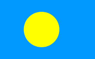 The flag of Palau has a light blue field with a large golden-yellow circle that is offset slightly towards the hoist side of center.