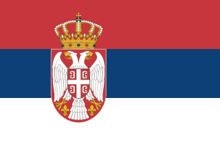 The flag of Serbia is composed of three equal horizontal bands of red, blue and white. The coat of arms of Serbia is superimposed at the center of the field slightly towards the hoist side.